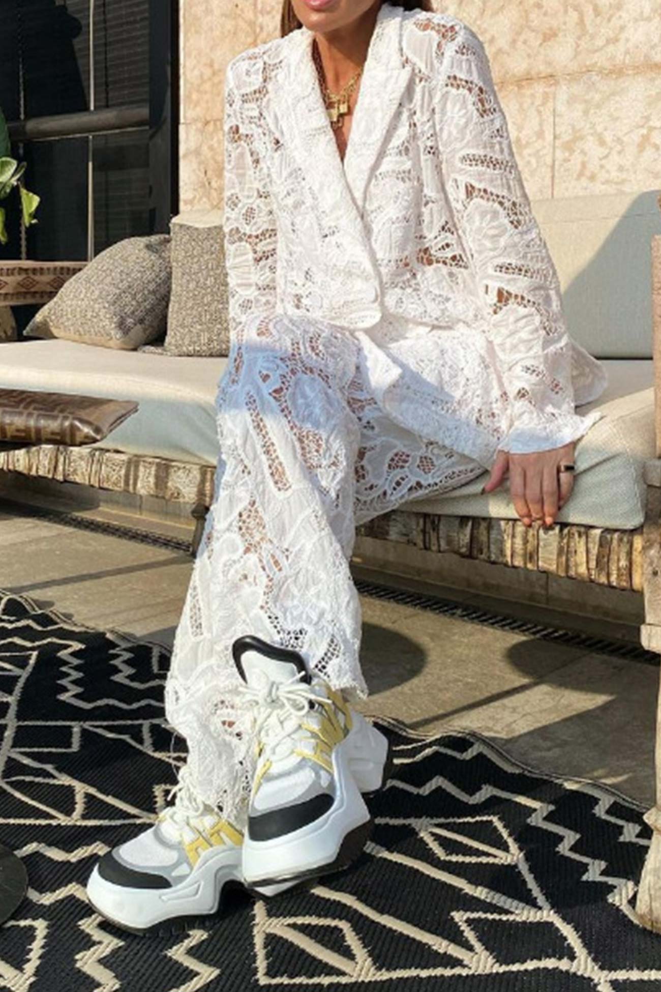 Maxct Lace Blazers Long Pants Suits