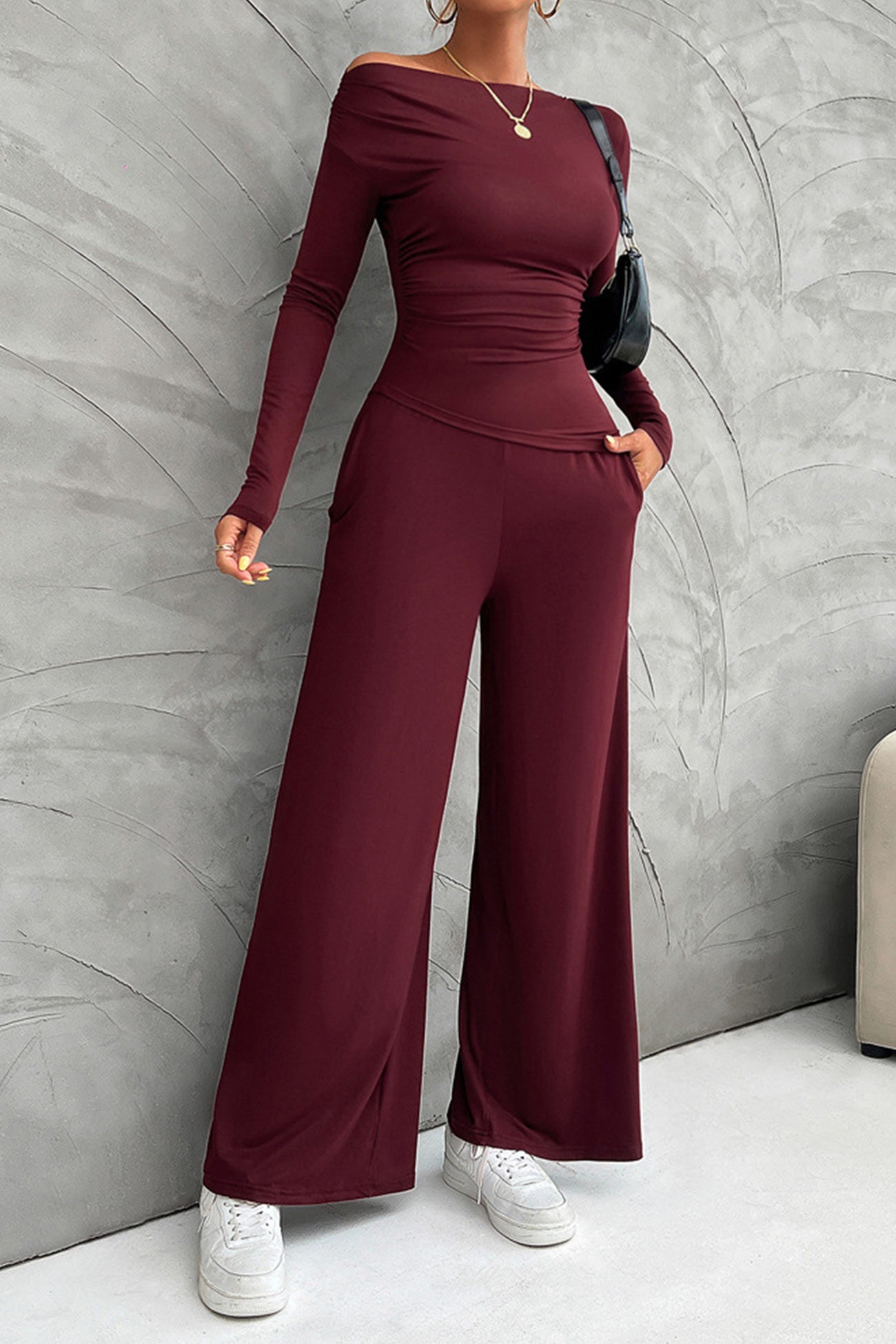 Maxct Drop Shoulder Tops Wide Leg Pants Set