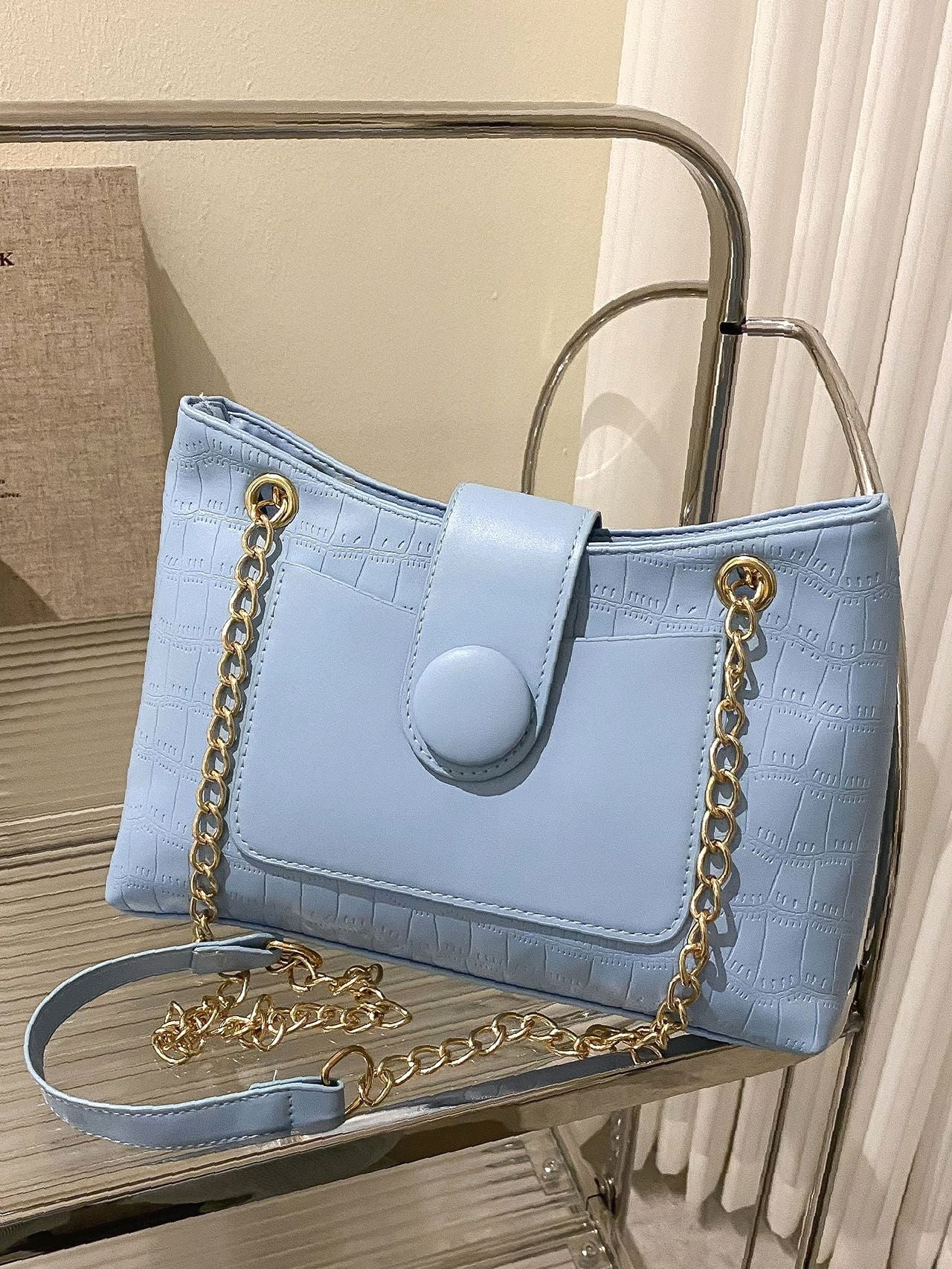 Maxct - Crocodile Embossed Snap Button Tote Bag  - Women Tote Bags