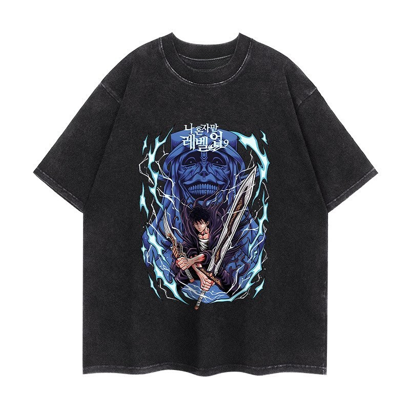 90s Streetwear Solo Leveling Anime T Shirt Men Harajuku Printed Pattern Men Clothing Streetwear Oversized Tops Graphic Cotton Short Sleeve