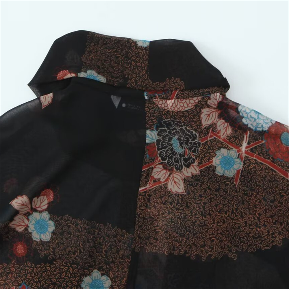 Maxct Autumn New Women's Fashion Style Ribbon Decoration Round Neck Long Sleeve Flower Printed Shirt Top