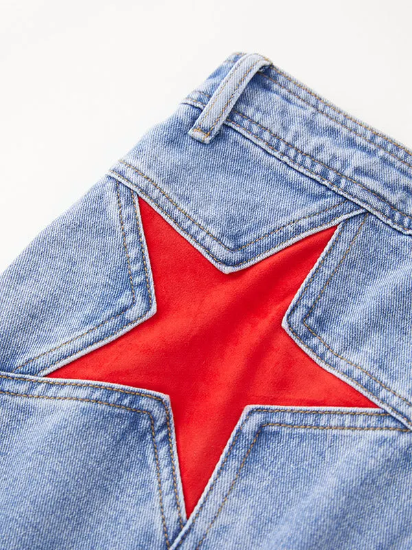 Back Star Patchwork Flare Jeans Maxct