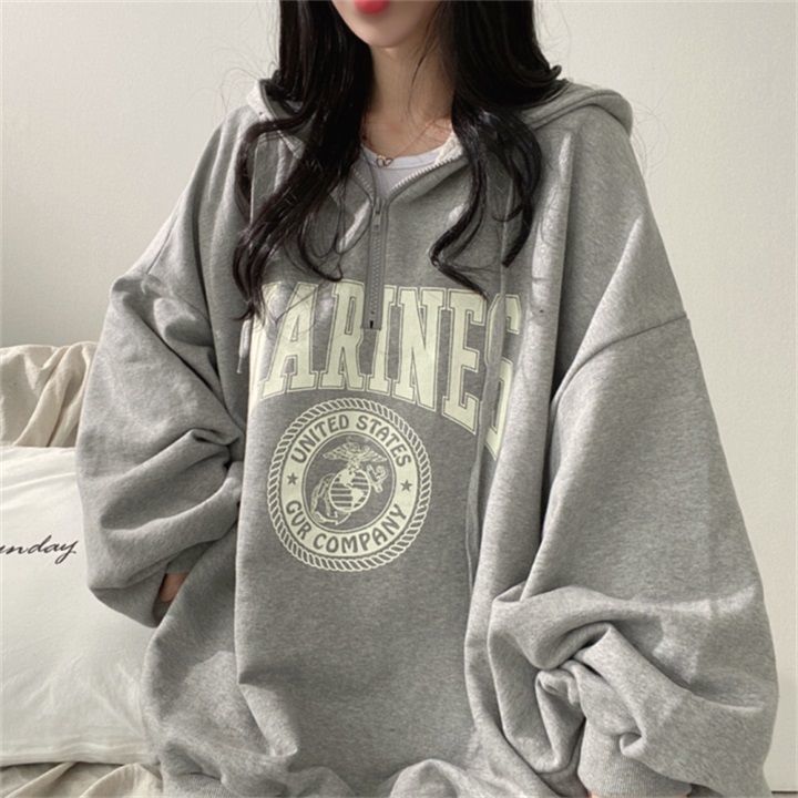 Marines Print Hoodie Baggy Pullovers Women's Sweatshirt - true deals club