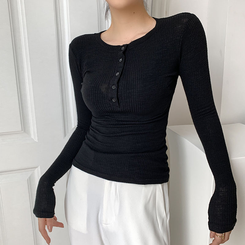 Maxct Spring Thin Cotton T-shirts Tees Women's Elastic Slim Solid Soft Semi-transparent O-neck Tshirt Top Real Photos