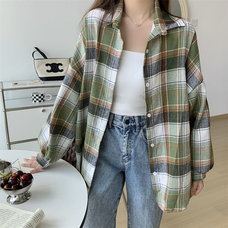 Maxct Vintage Plaid Oversized Loose Blouse