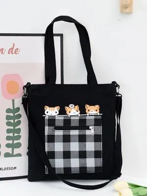 Cartoon Graphic Top Handle Tote Bag - Women Tote Bags