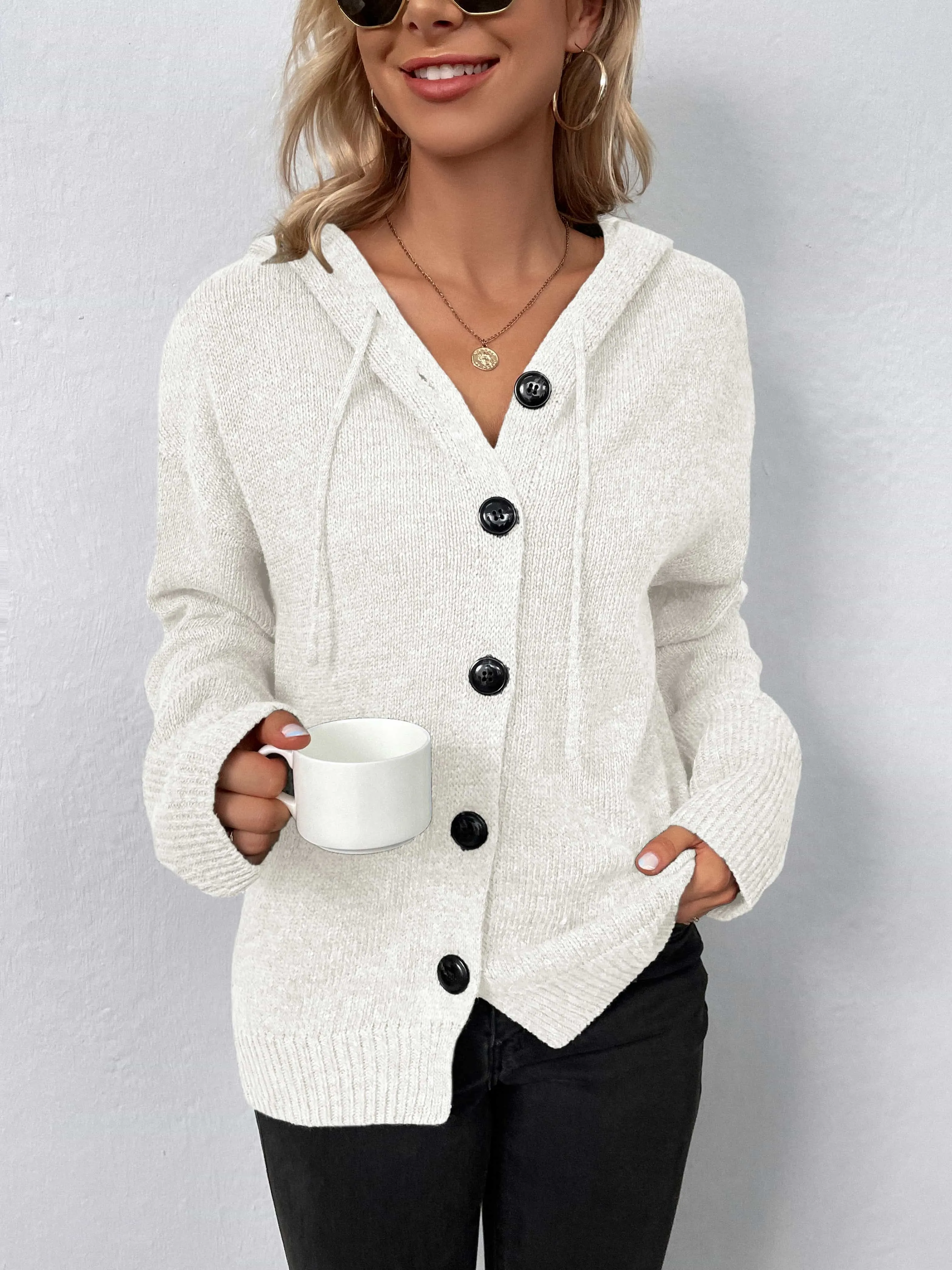 Maxct &Button-Down Long Sleeve Hooded Sweater