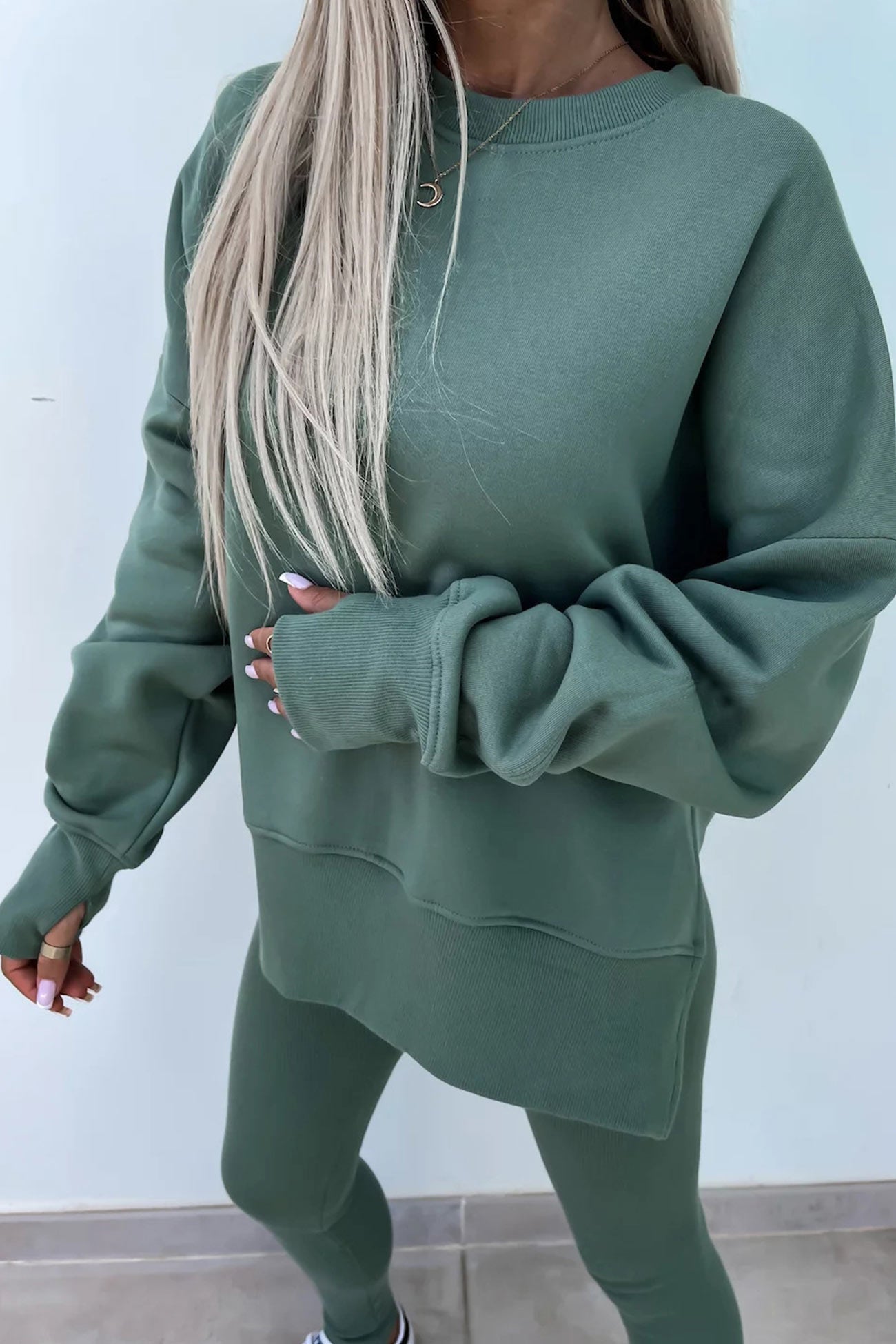 Maxct Crew Neck Slit Sweatshirt Legging Suits