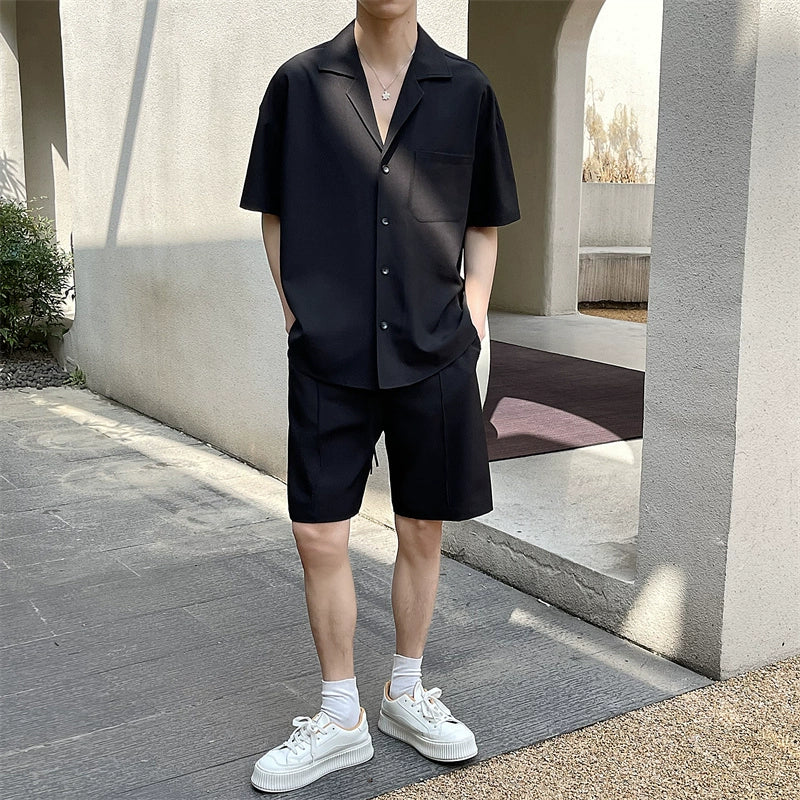 Maxct Lapel Shirt and Shorts Casual Two-piece Suit
