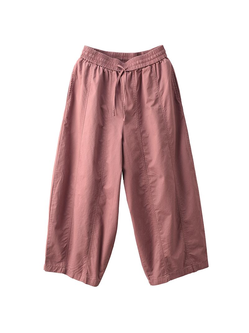 Women Spring Retro Cotton Solid Color Casual Harem Pants