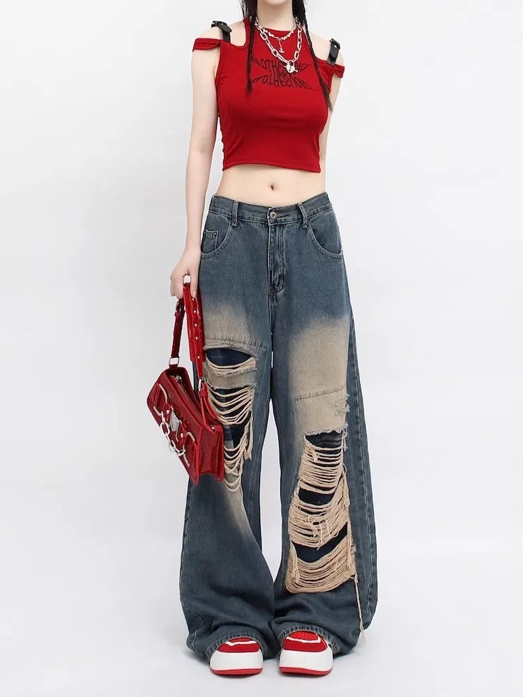 Mopping Style Wide Leg Baggy Jeans Maxct