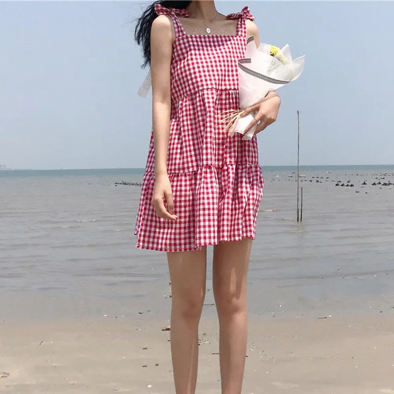 Maxct Sleeveless Dress Women Belt Design All-match Summer A-line Hot Sale Beach-dresses Ulzzang Students Fashion Vestidos Casual
