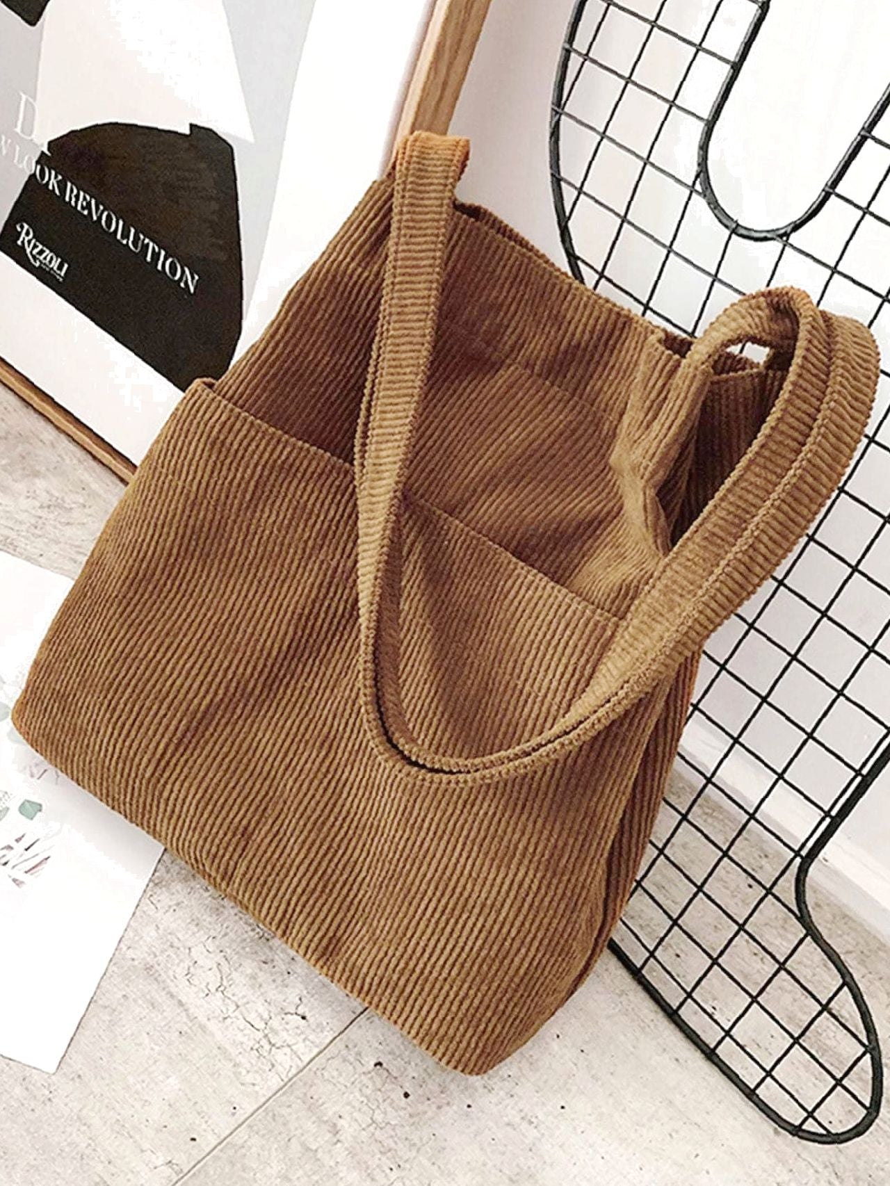 Maxct - Side Pocket Corduroy Tote Bag  - Women Tote Bags
