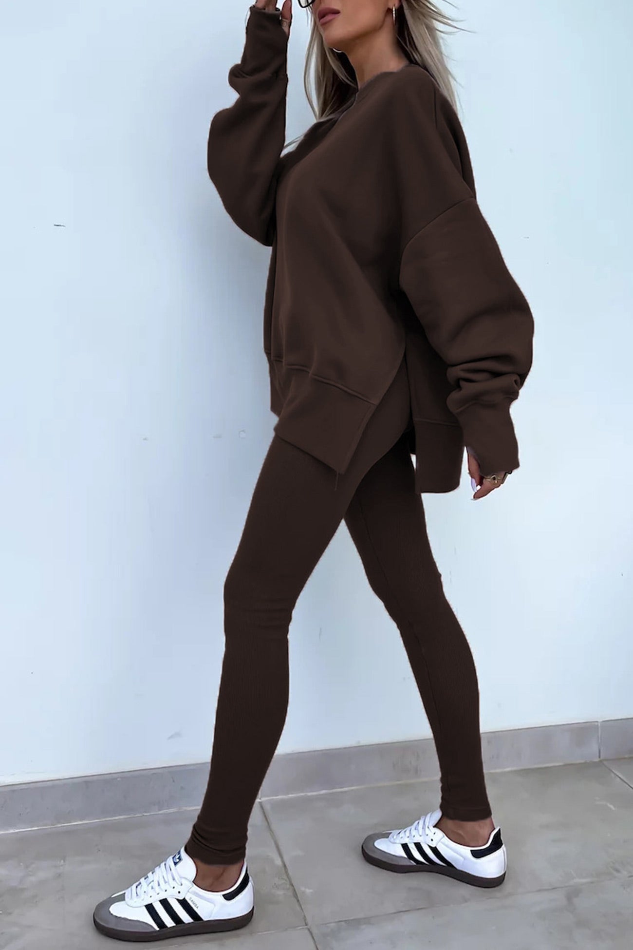 Maxct Crew Neck Slit Sweatshirt Legging Suits