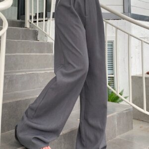 Maxct Women Colorblock Pleated Wide Leg Casual Suit Pants With Pockets