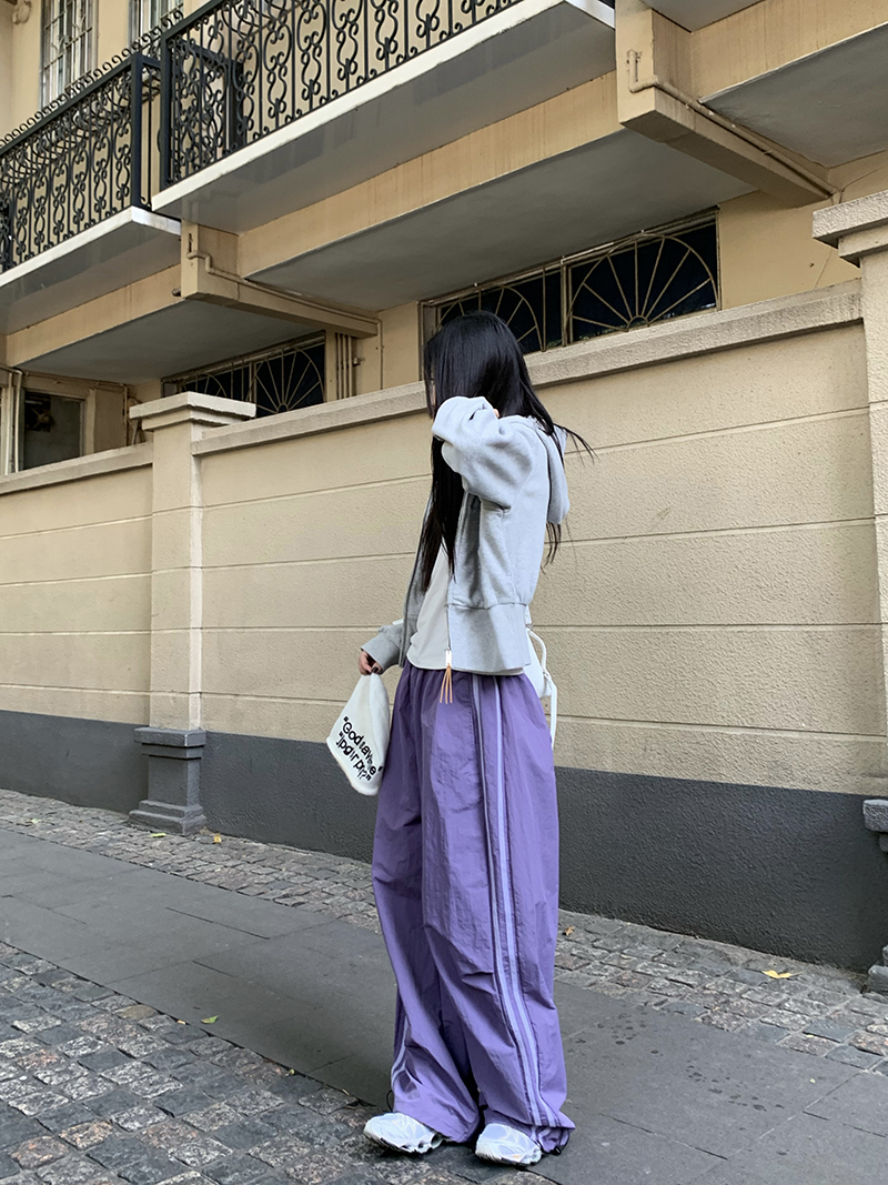 Grey Cropped Hoodies Zip Up Long Sleeve Sweatshirt Cardigan Oversized Autumn Fashion Wide Leg Track Pants Two Piece Sets