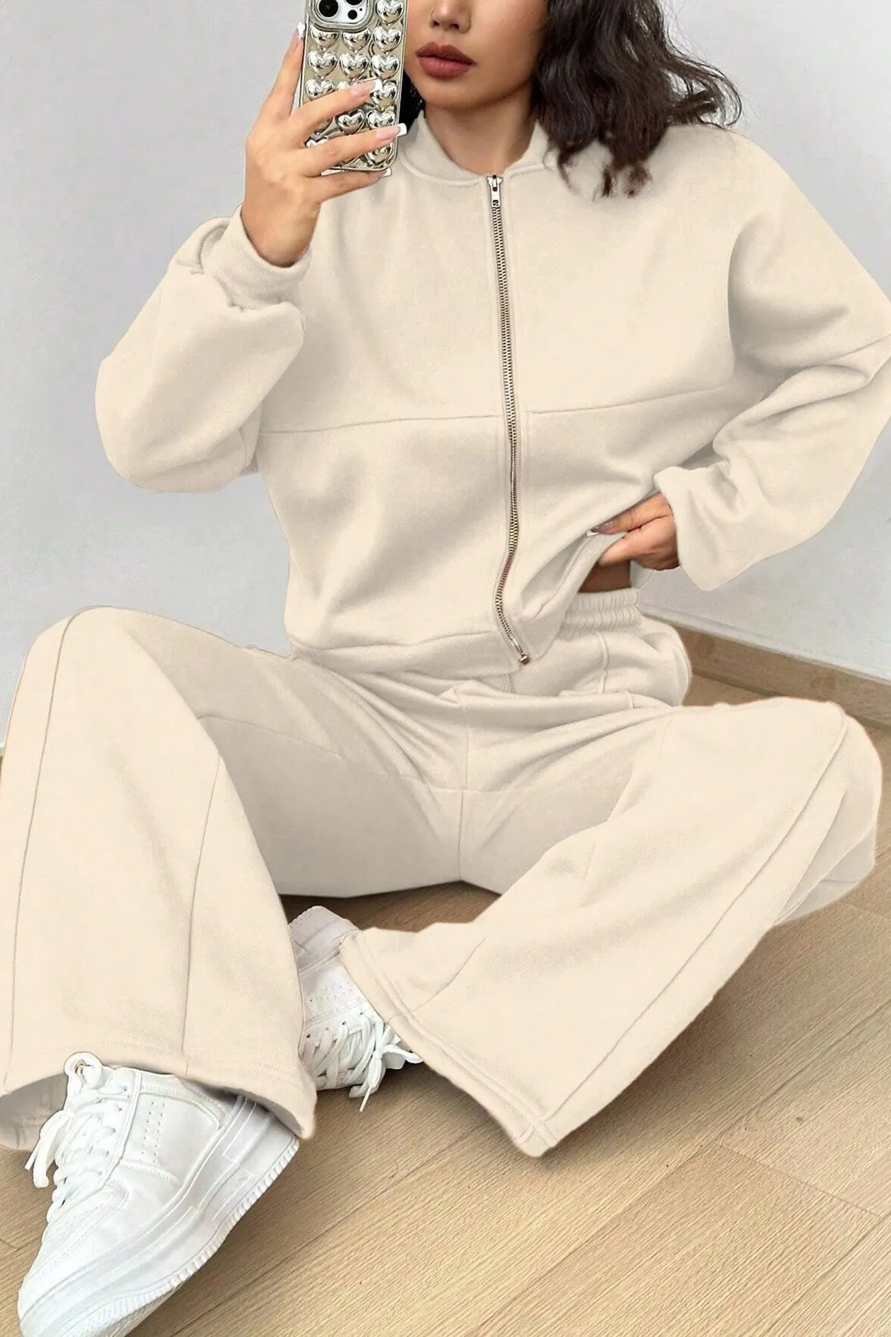 Maxct Zip-up Collarless?Cardigan Pants Set