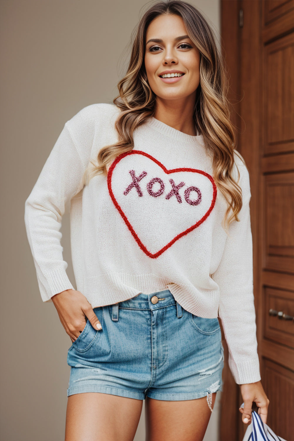 Maxct &XOXO Round Neck Drop Shoulder Sweater