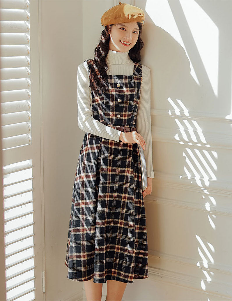 Holiday Plaid Pinafore Midi Dress Maxct