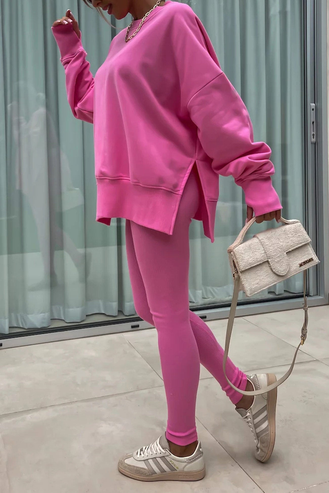 Maxct Crew Neck Slit Sweatshirt Legging Suits