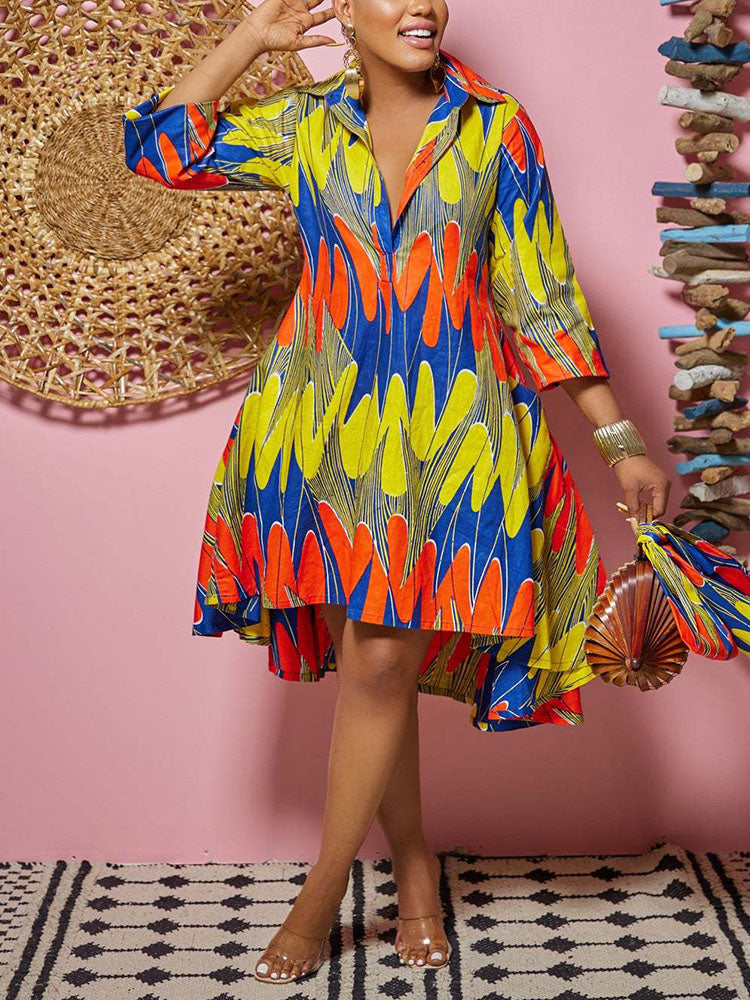 Printed A-Line Shirt Midi Dress Maxct