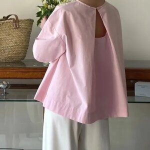 Maxct Back Hollow Round Neck Simple T-Shirt