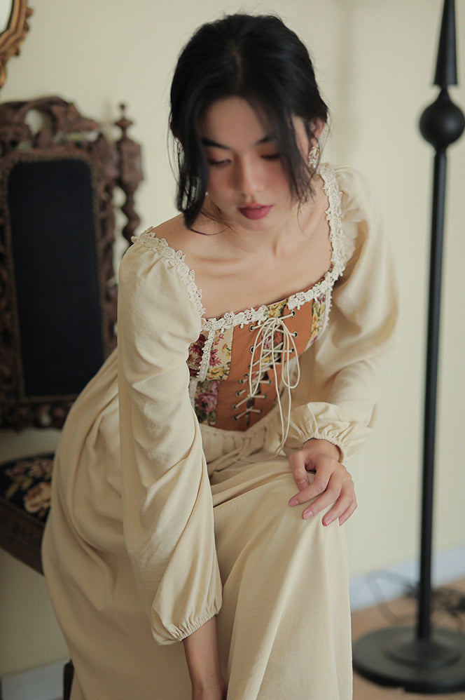 Rustic Rose Lace Up Corset Midi Dress Maxct