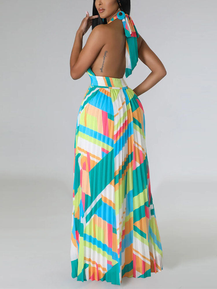 Halter Pleated Maxi Dress Maxct
