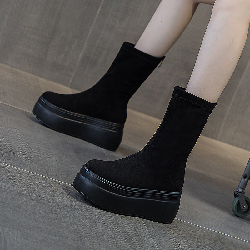 Women's 8cm Suede Leather Platform Boots - true deals club