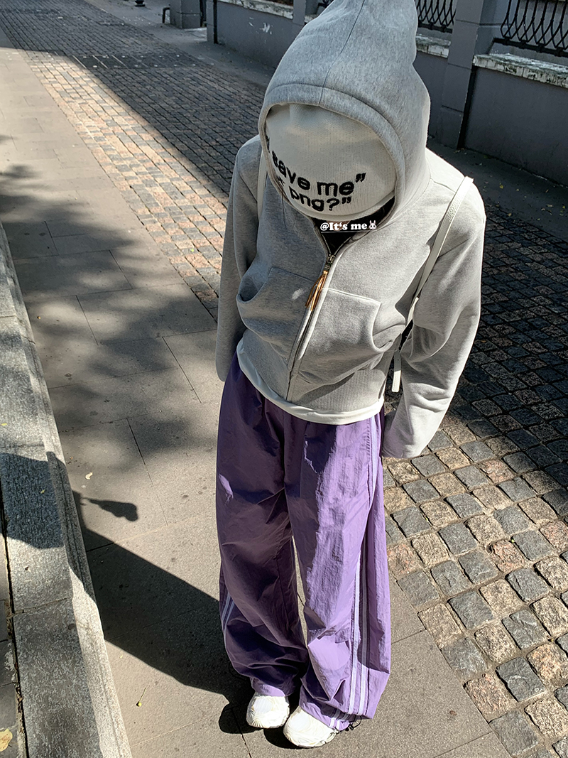 Grey Cropped Hoodies Zip Up Long Sleeve Sweatshirt Cardigan Oversized Autumn Fashion Wide Leg Track Pants Two Piece Sets
