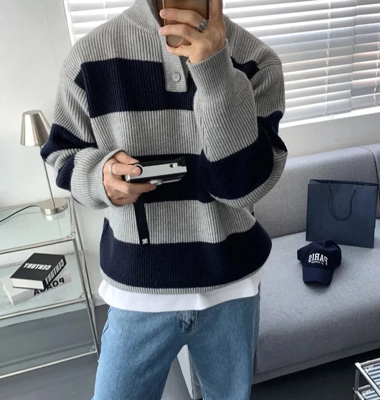 Maxct Stripe Rib Knit Pullover Sweater