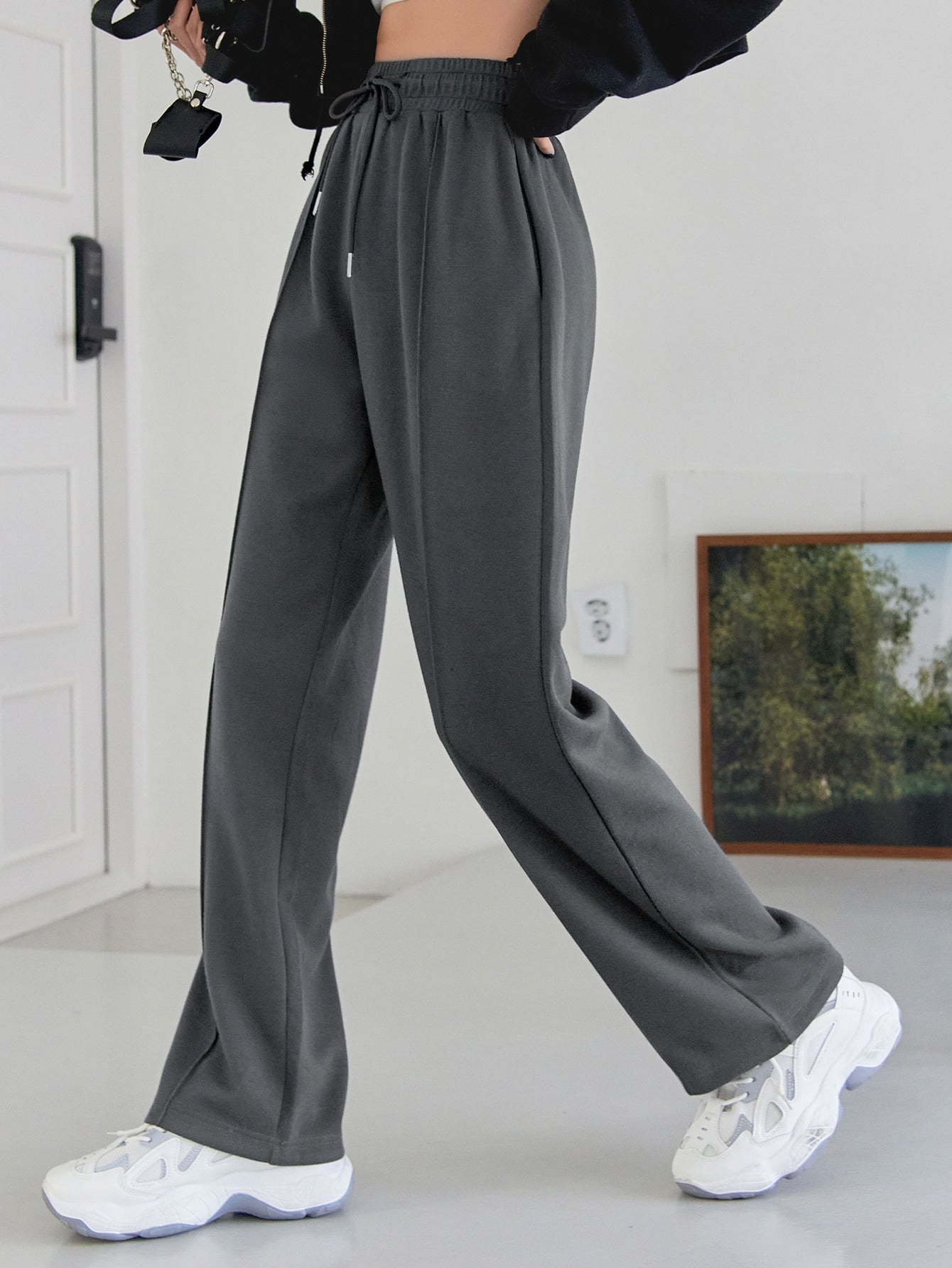 Maxct Seam Detail Drawstring Waist Slant Pockets Sweatpants