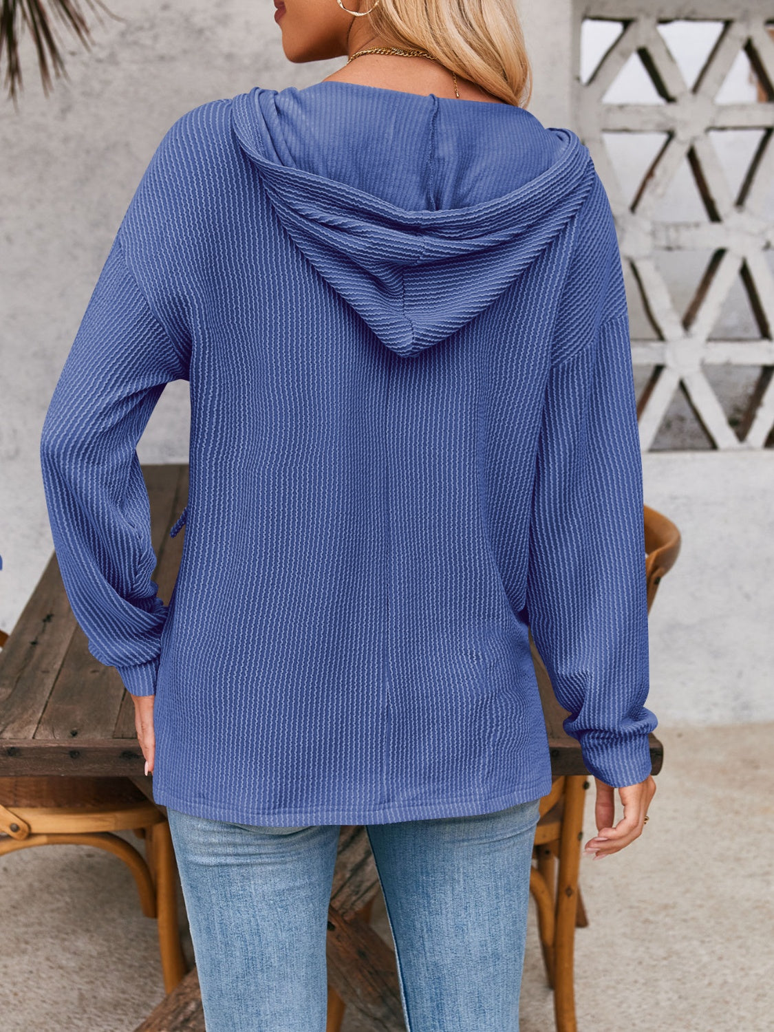 Maxct &Double Take Drawstring Dropped Shoulder Long Sleeve Hoodie