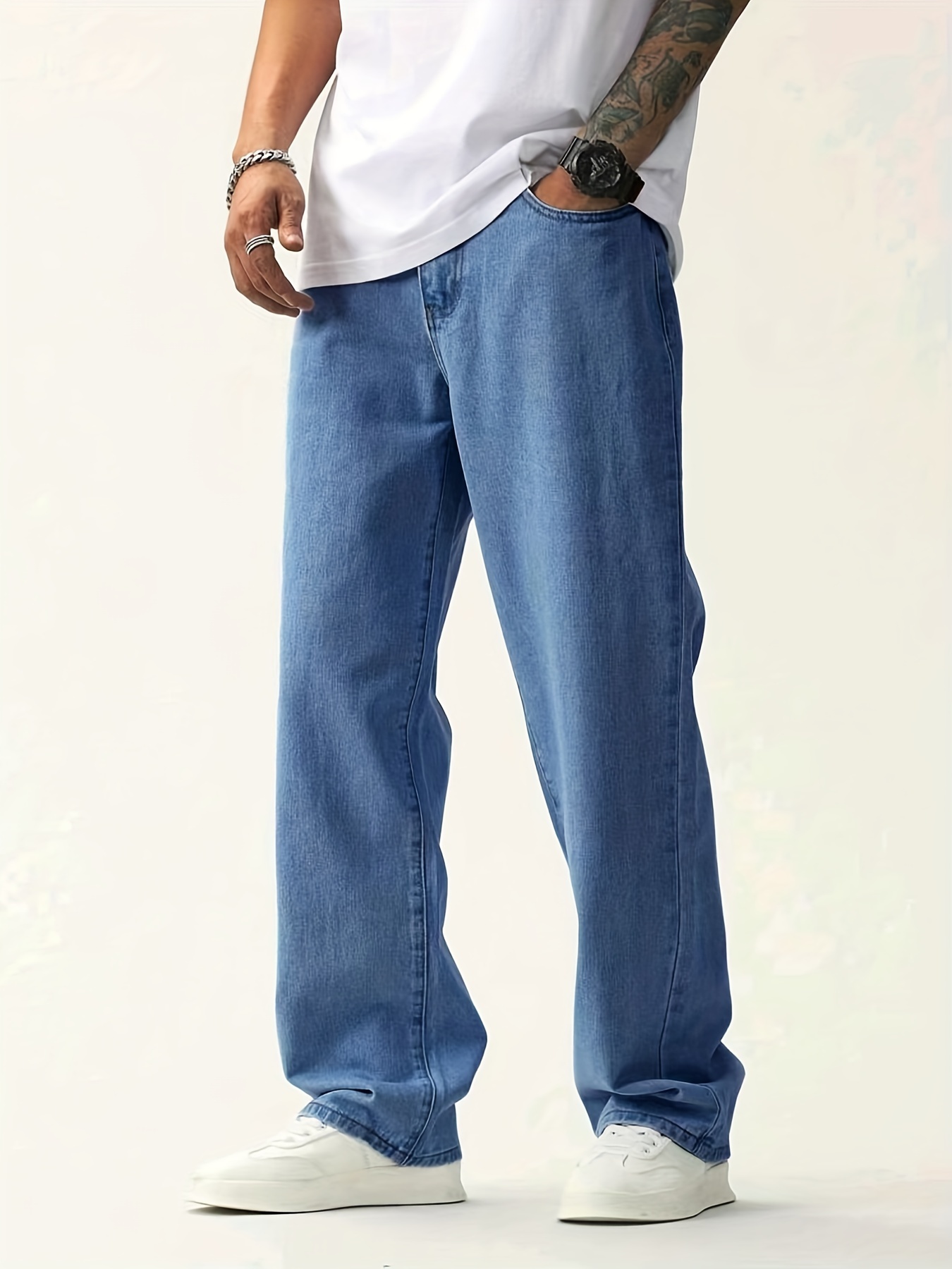 Men's Light Blue Straight Leg Cotton Jeans