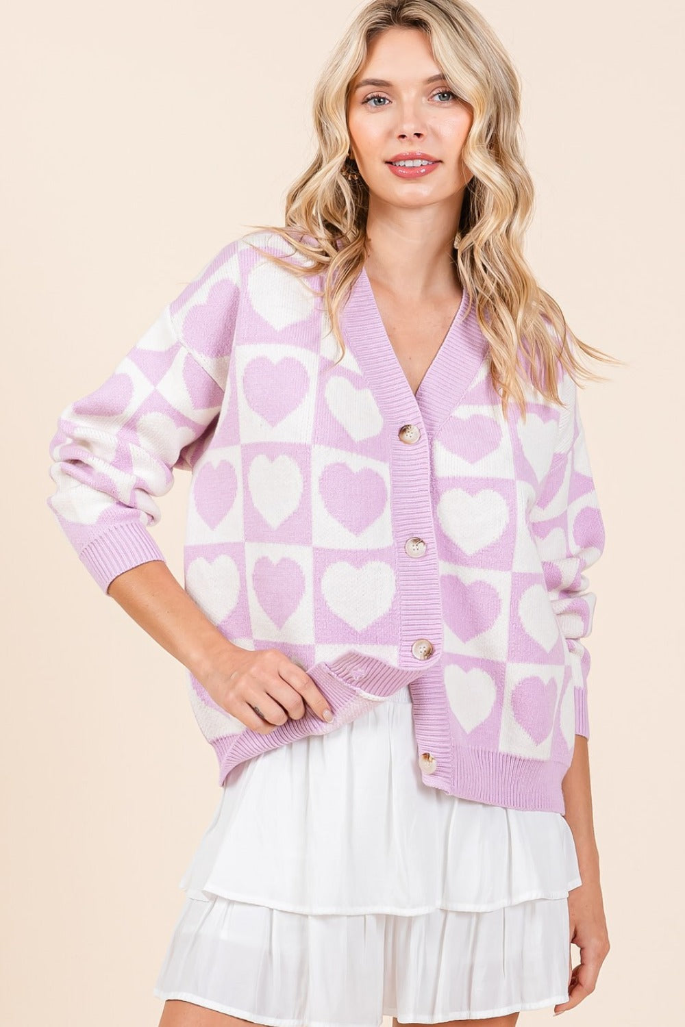 Maxct &Mittoshop Checkered Heart Button Down Cardigan