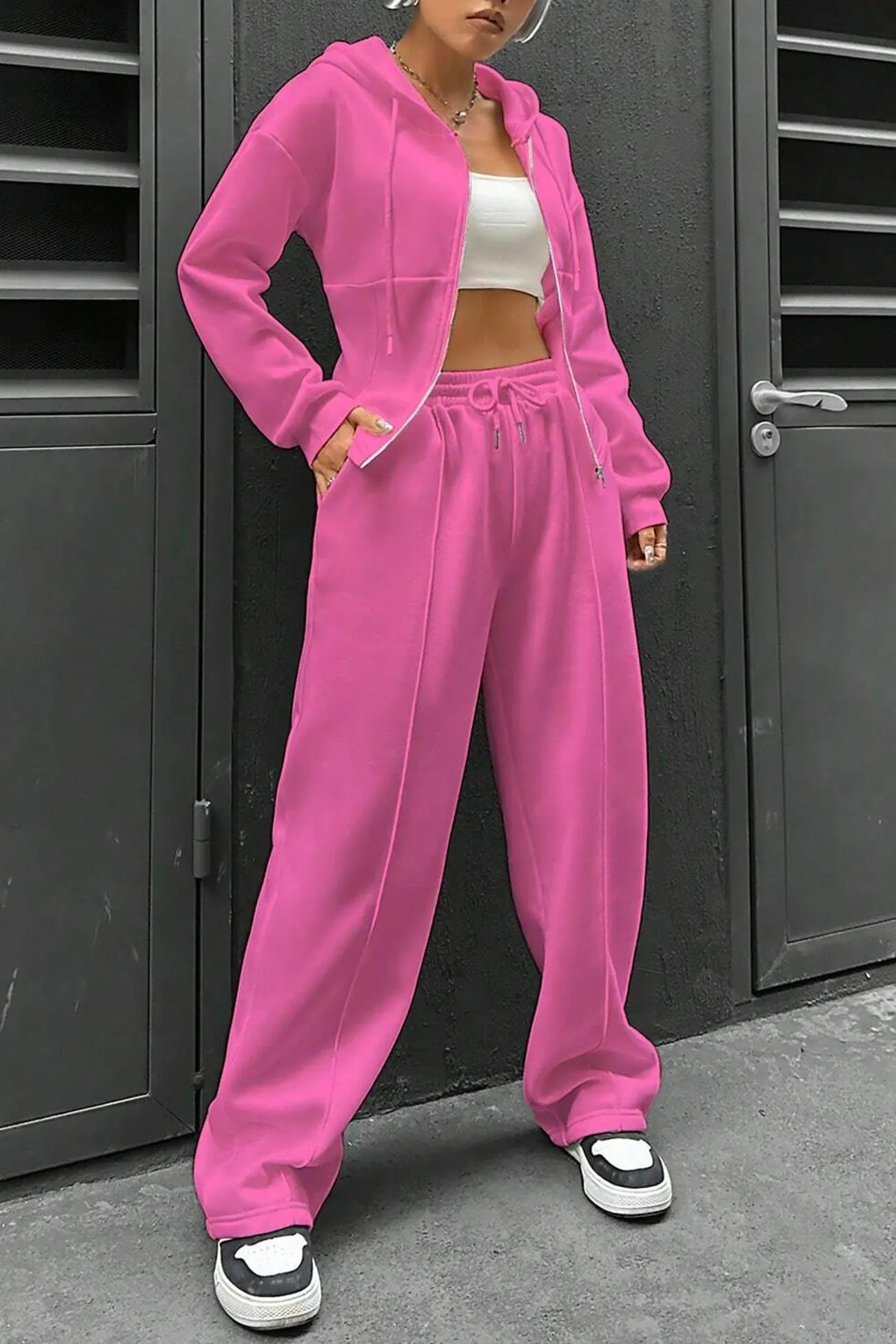 Maxct Solid Slim Fit Hoodie Pants Suits