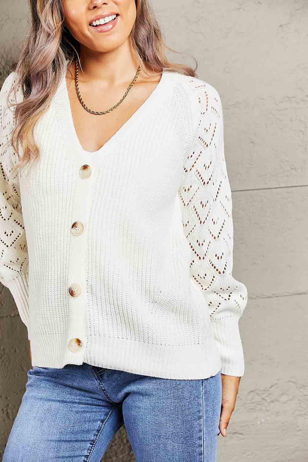 Maxct &Double Take Rib-Knit Plunge Raglan Sleeve Cardigan