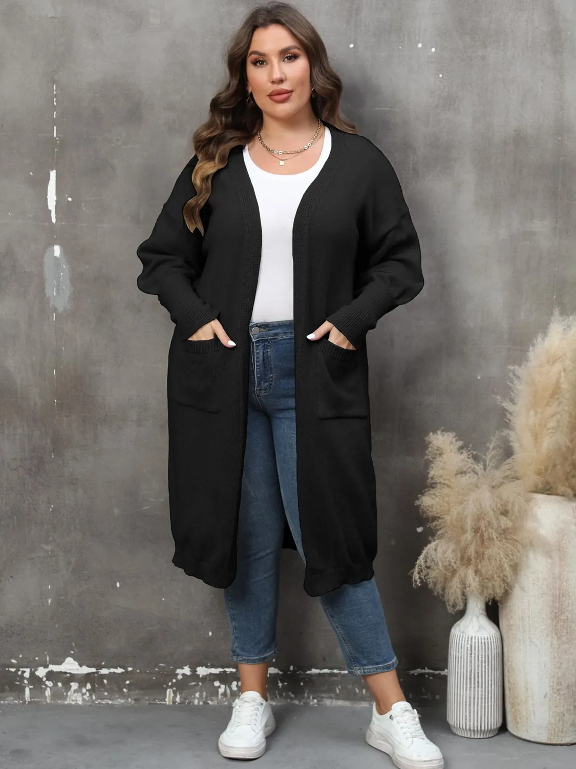 Maxct &Plus Size Long Sleeve Pocketed Cardigan