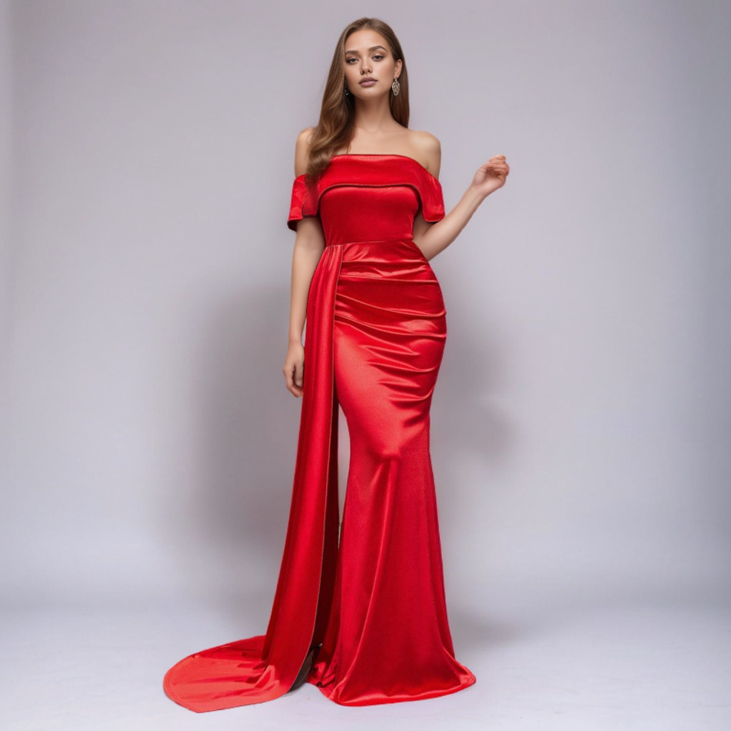 Maxct pirates vs sailors drees to impress Solid Color Satin off-Neck Tube Top High Waist Evening Dress Fishtail Dress Long Skirt Dress