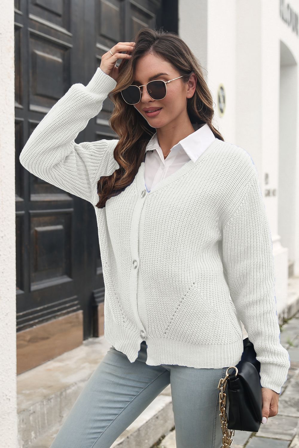 Maxct &Button Down Ribbed Trim Cardigan