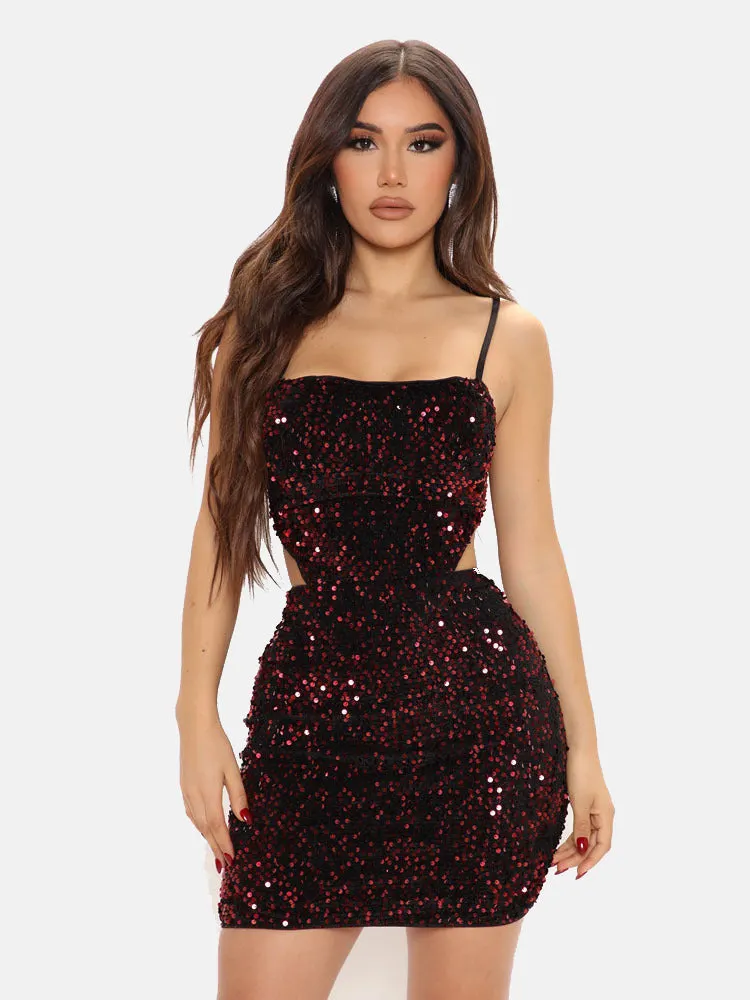 Spaghetti Strap Sequin Bodycon Dress Maxct