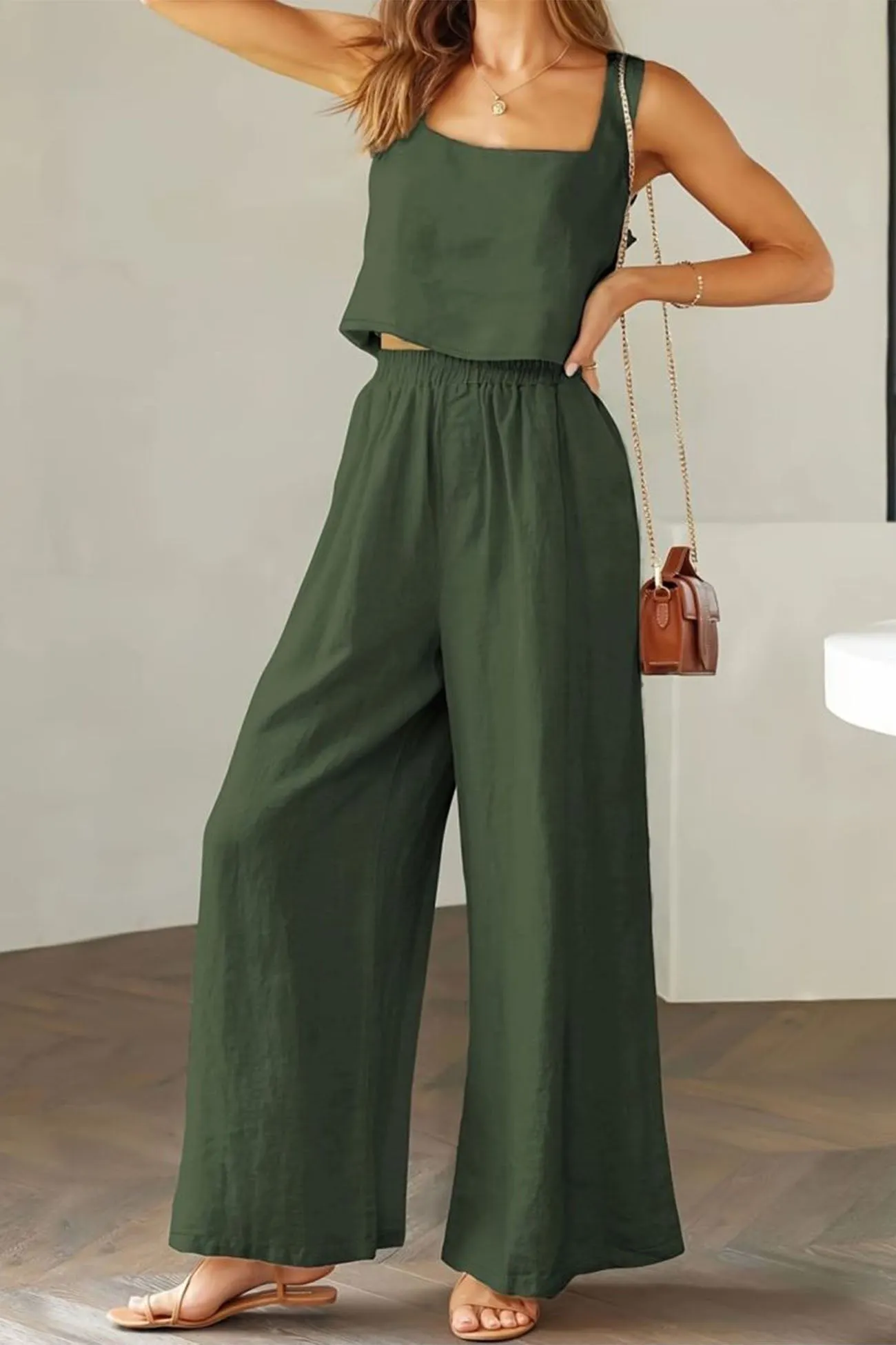 Maxct Square Neck Tank Top Long Pants Set