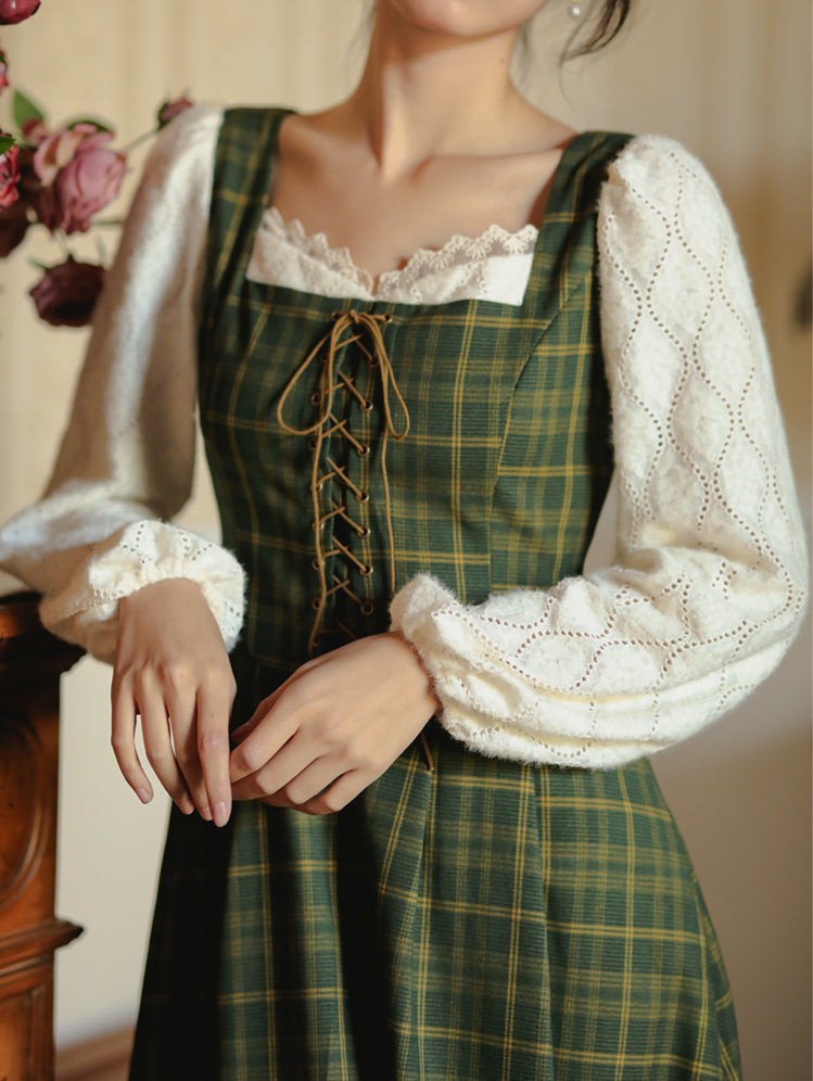 Rustic Plaid Lace Up Corset Midi Dress Maxct