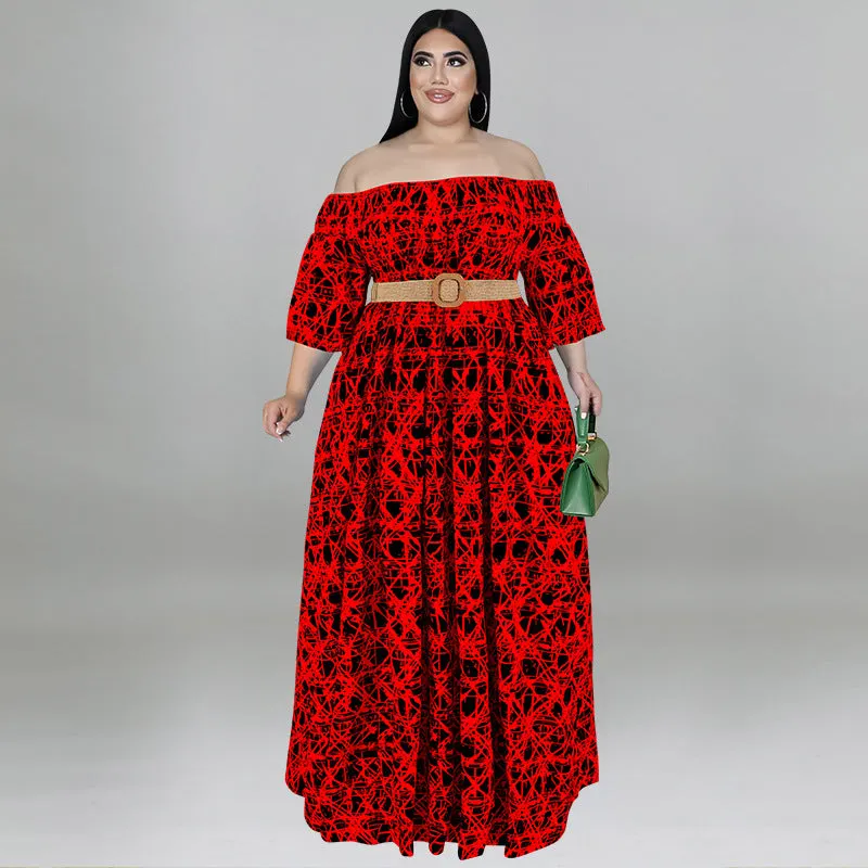 Casual Print Off Shoulder Dress Maxct