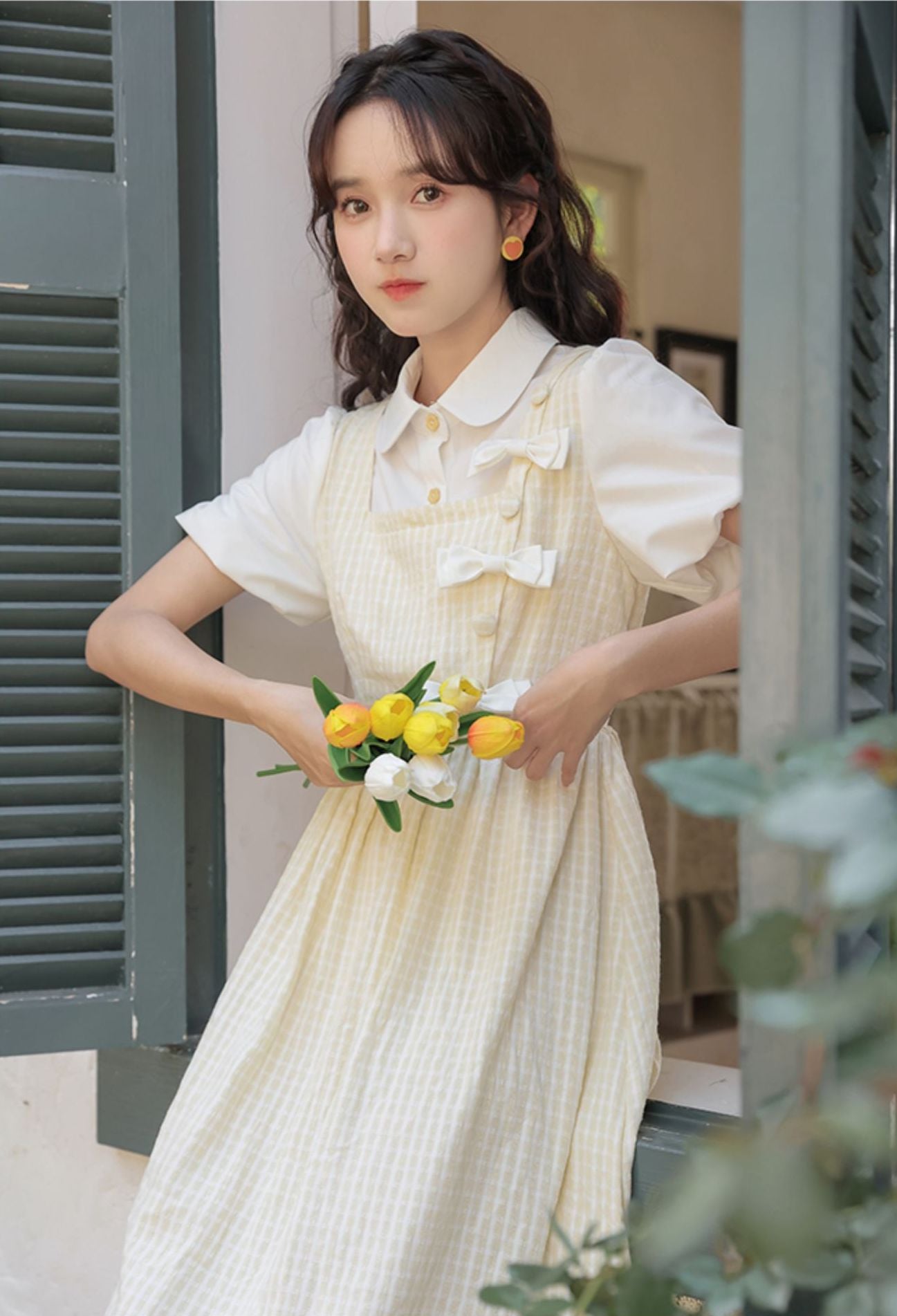Gingham Bows Twofer Dress Maxct