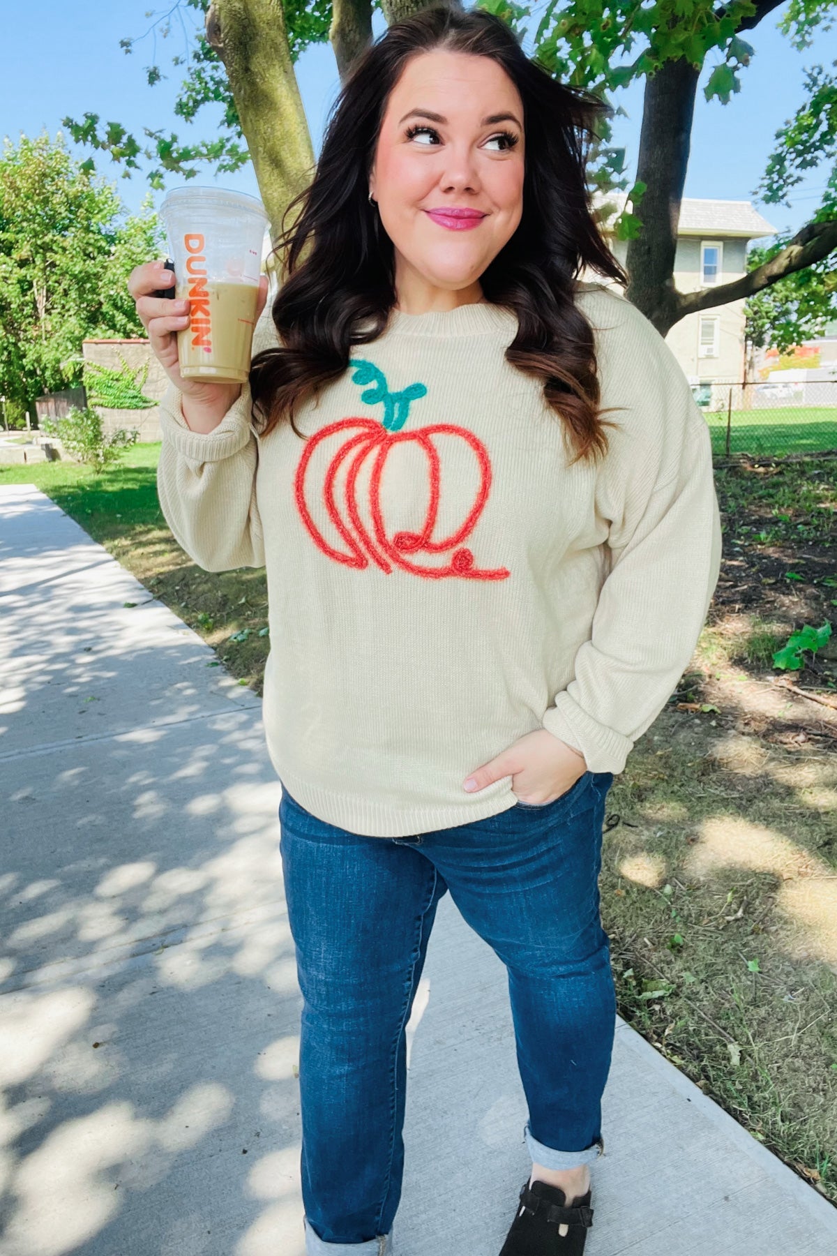 Maxct &Pumpkin Spice Metallic Yarn Embroidered Oversized Sweater