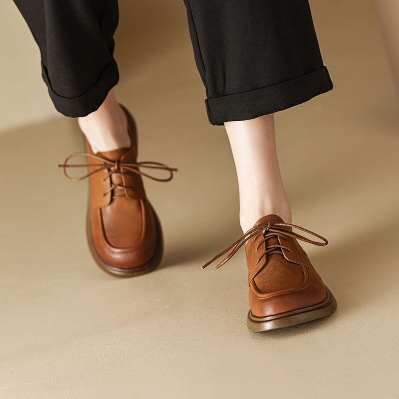 Women's Oxford Hanmdmade Round Toe Lace Up Shoes Maxct