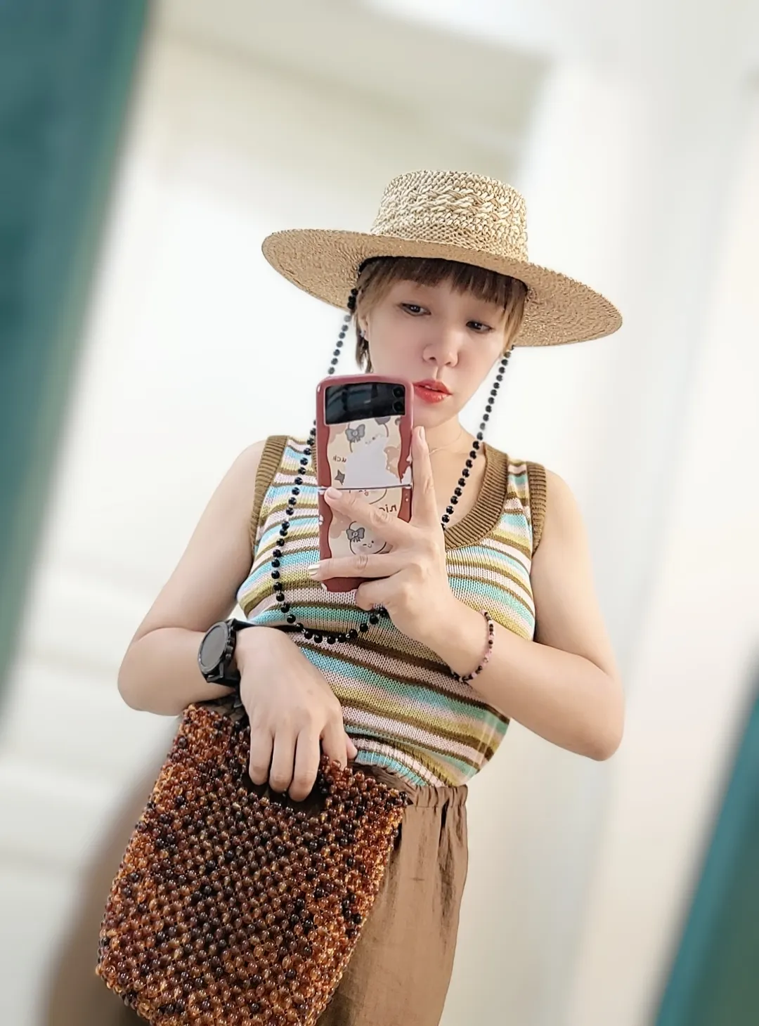 Straw Hat Japanese Style Black Brown Panama Women's Beach Big Brim