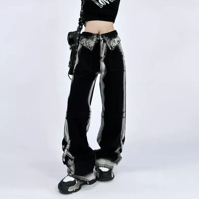90's Kids Collar Wide Leg Jeans Maxct