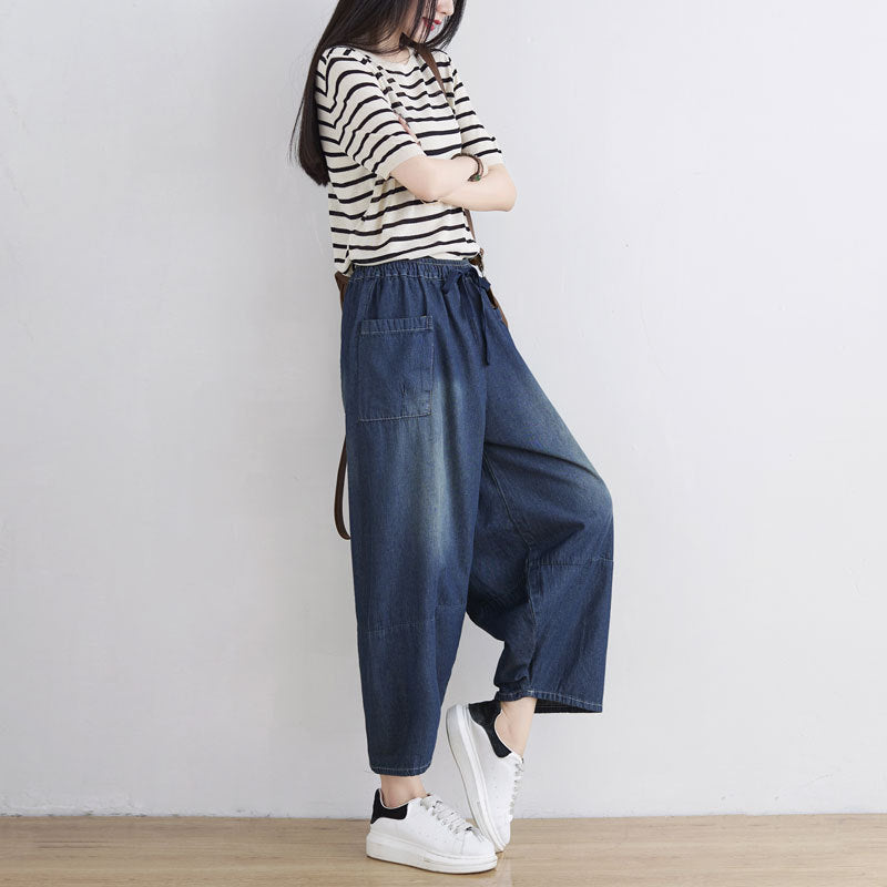 Women Spring Summer Retro Loose Denim Pants